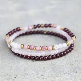 Love and Self Love - Red Garnet and Rose Quartz Wrist Energy Mala Bracelet