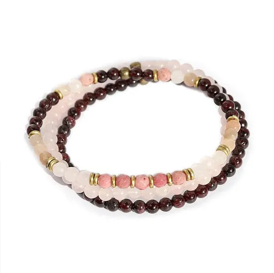 Love and Self Love - Red Garnet and Rose Quartz Wrist Energy Mala Bracelet