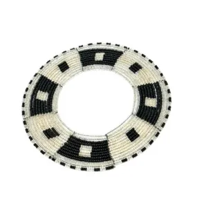 Maasai Disc Beaded Bangle 10 - Black & Silver