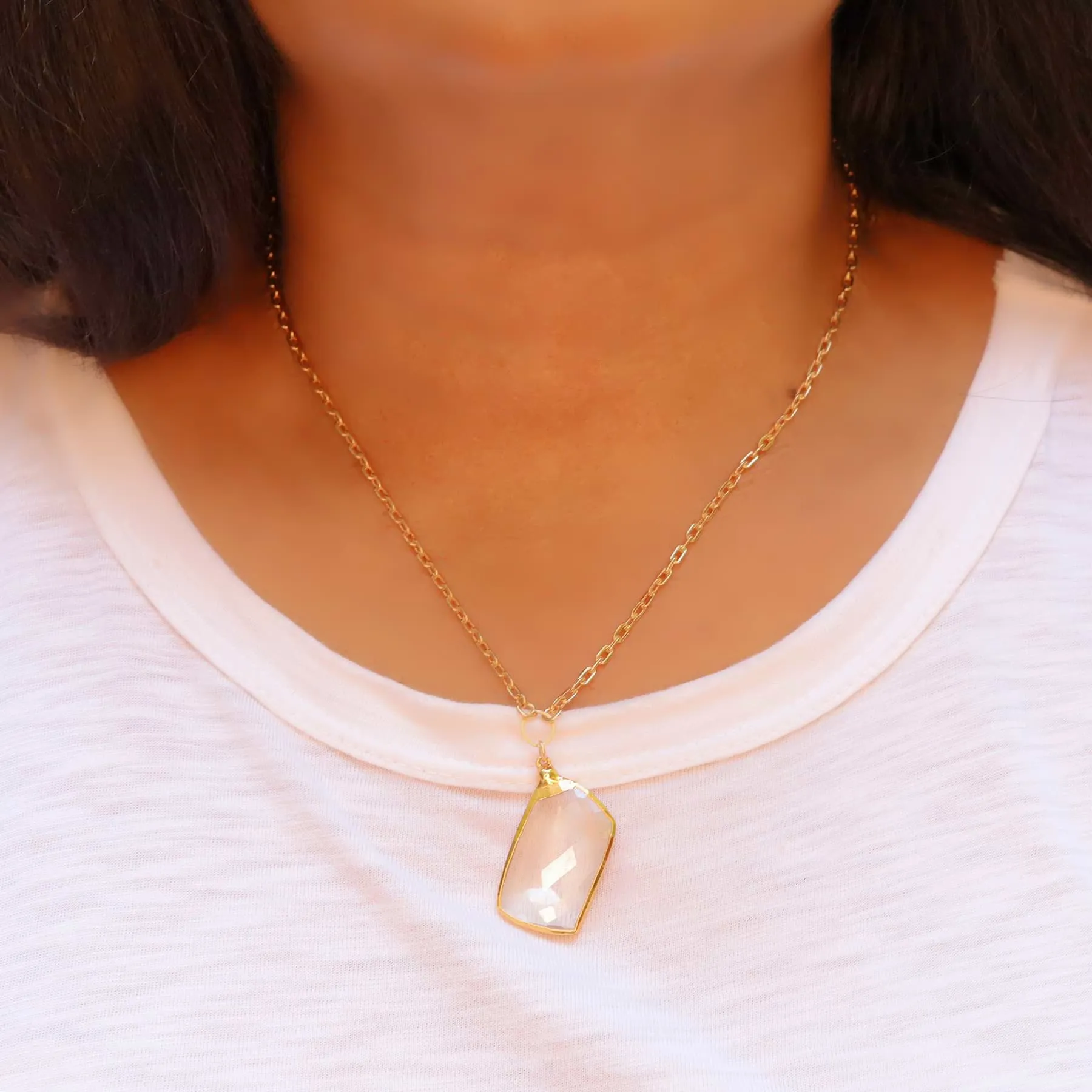 Manifestation - Quartz Crystal Gold Pendant Necklace