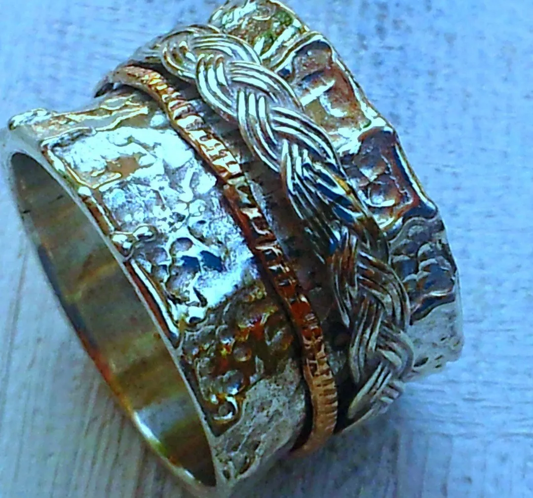 Meditation Ring. Spinner ring. Silver and gold 9 carat rings