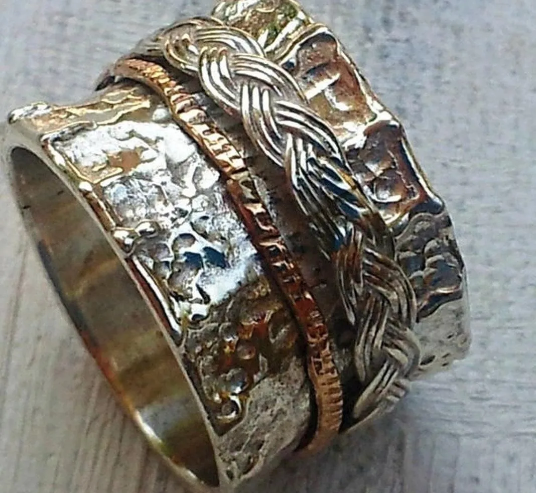 Meditation Ring. Spinner ring. Silver and gold 9 carat rings