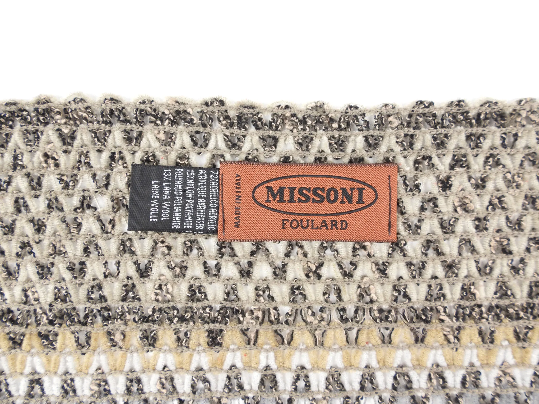 Missoni Brown Multicolor Zig Zag Crochet Knit Fringed Scarf