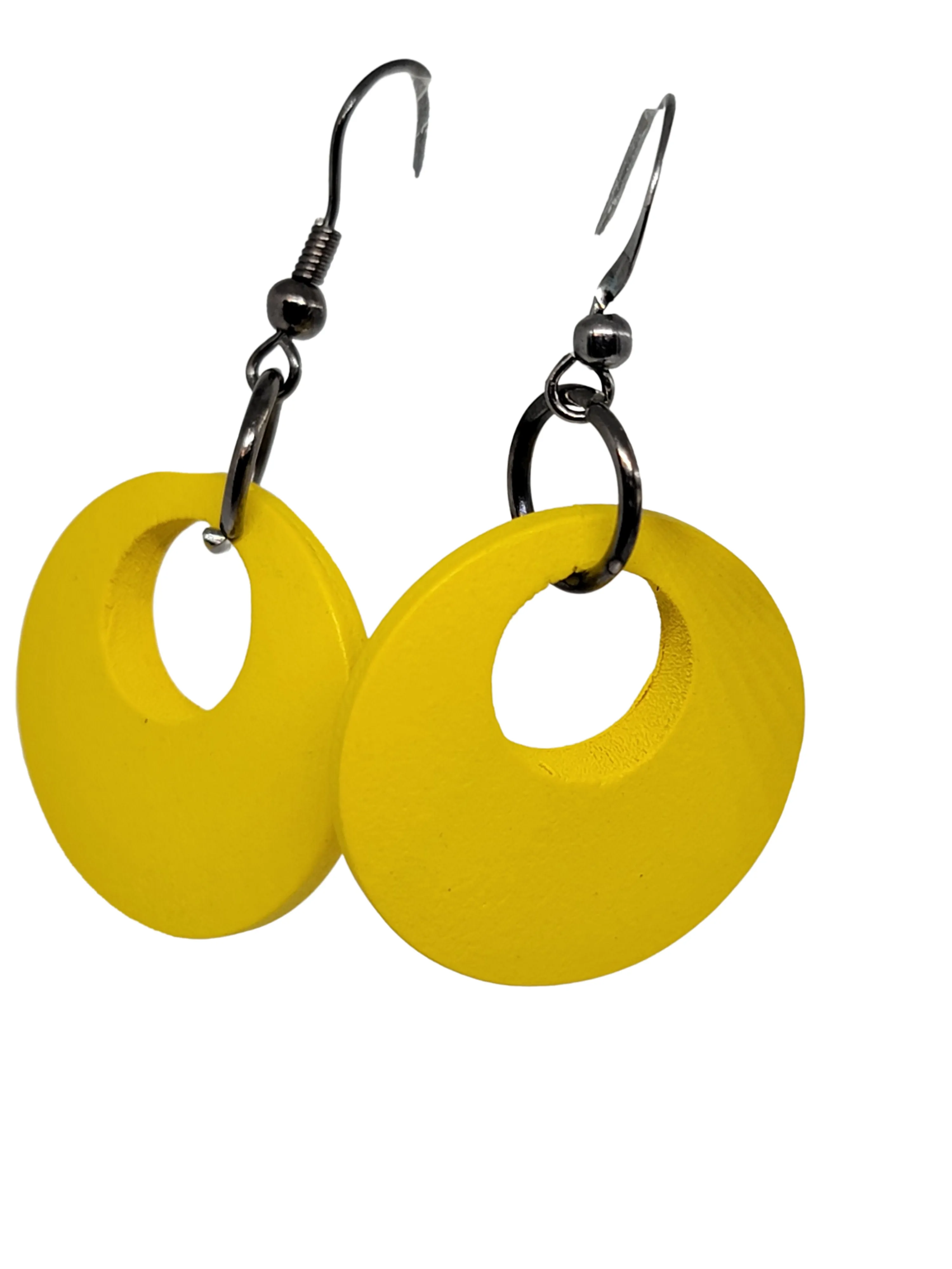 Modern Geometric Wooden Disc Earrings