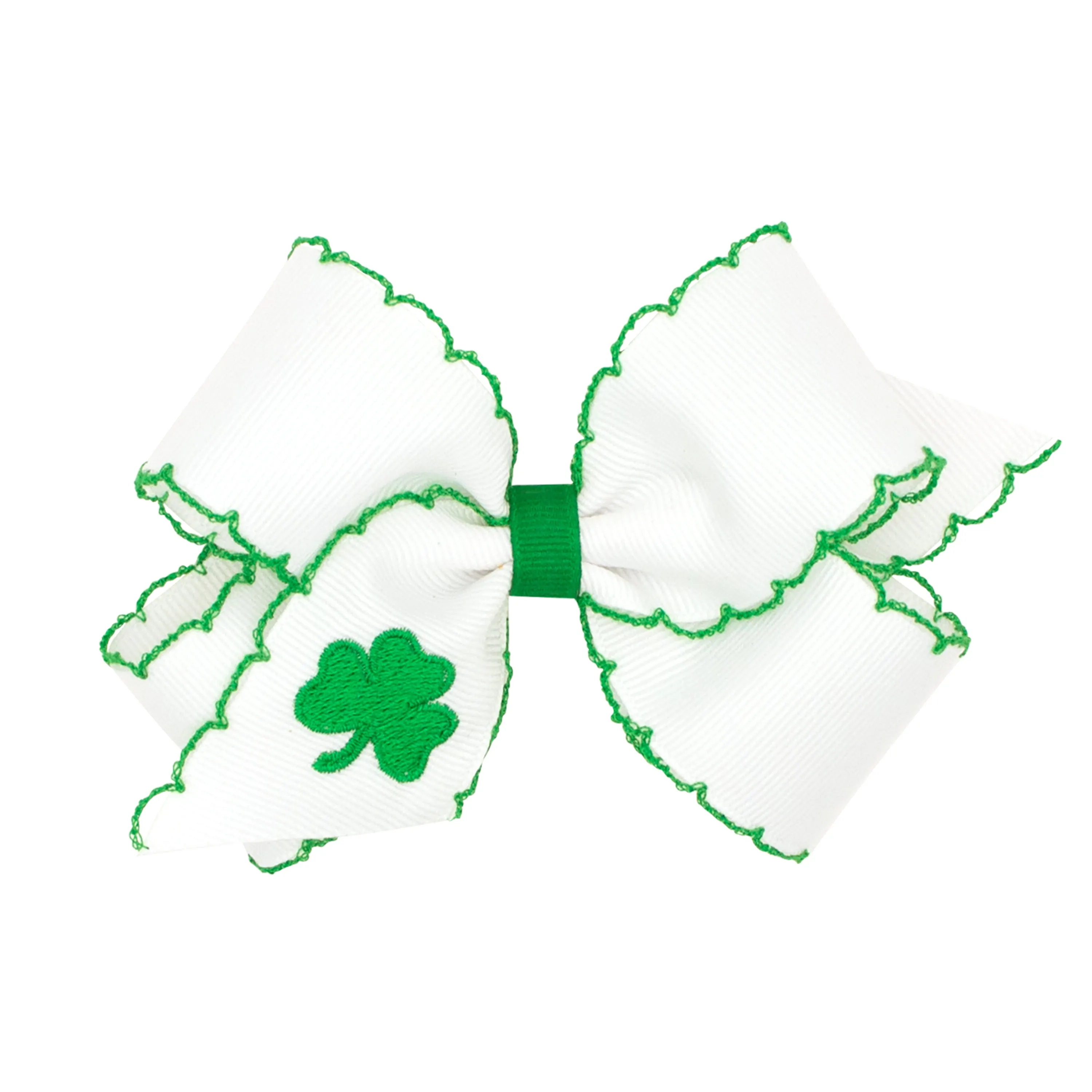 Moonstitch with Shamrock Embroidered Hair Bow on Clippie