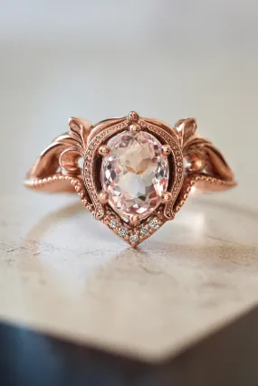 Morganite engagement ring with moissanites or diamonds / Lida oval