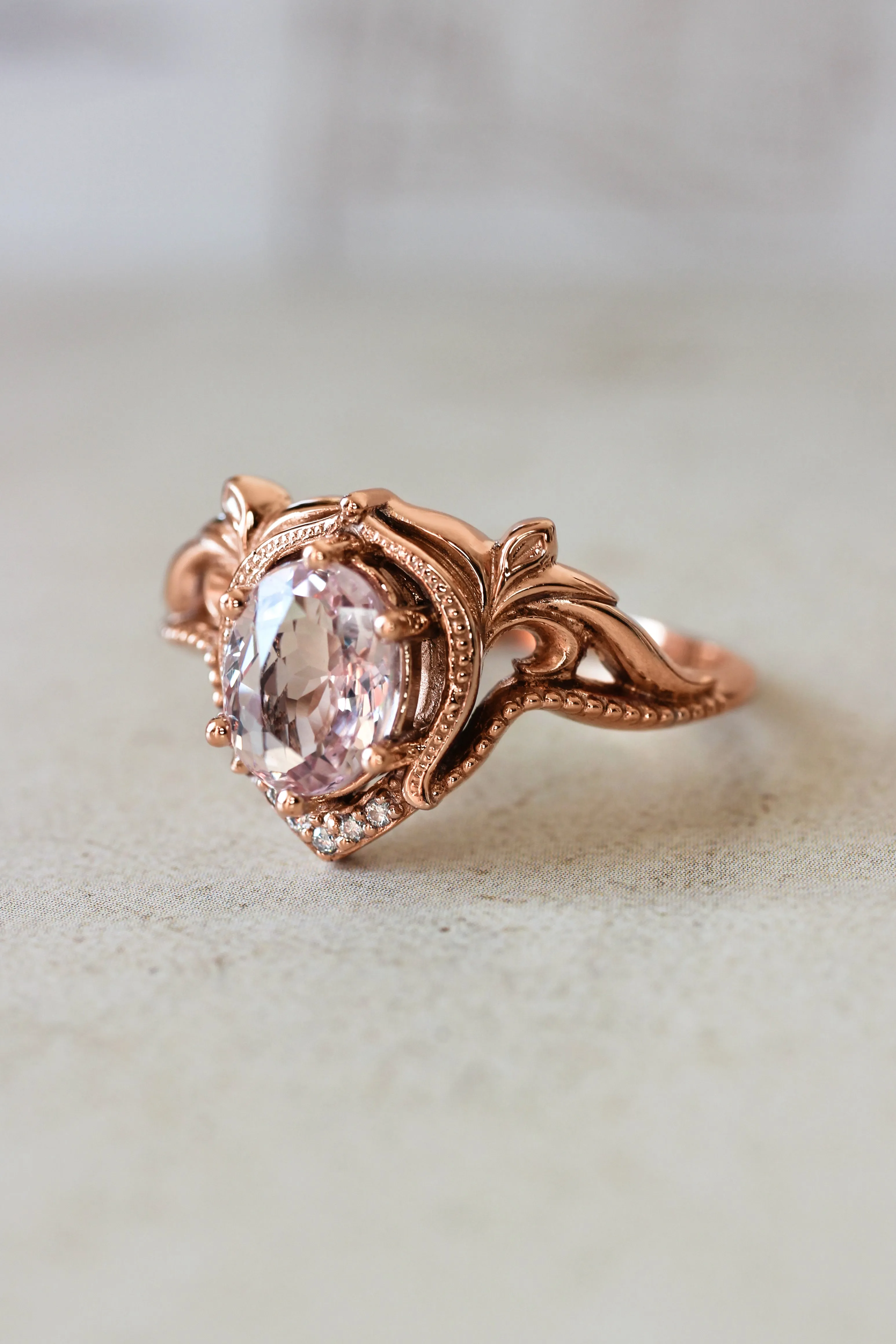 Morganite engagement ring with moissanites or diamonds / Lida oval