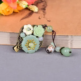 Natural Jade Jadeite Chalcedony Agate Flower Hair Clip Comb Accessory