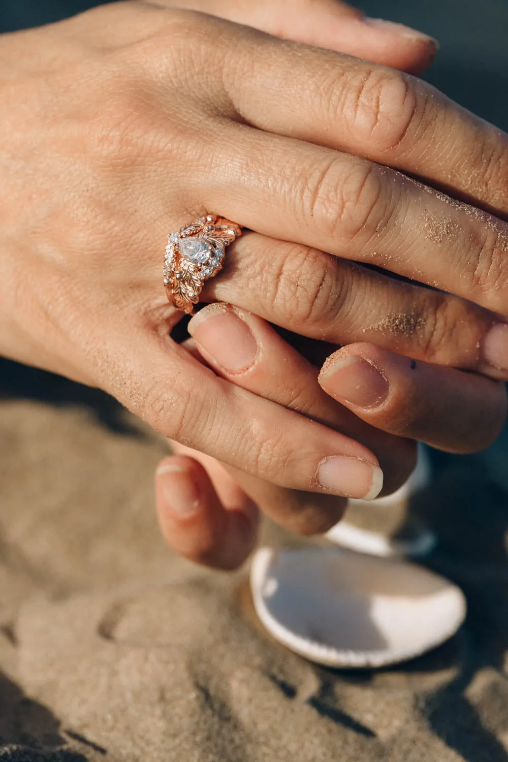 Oak tree leaves moissanite and diamond crown engagement ring / Royal Oak