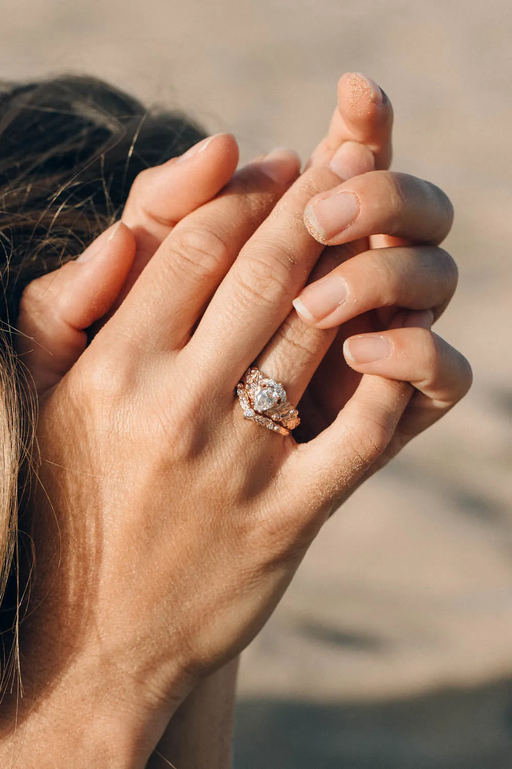 Oak tree leaves moissanite and diamond crown engagement ring / Royal Oak