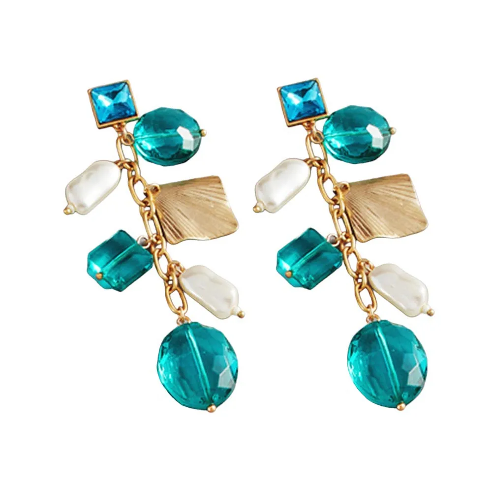 Pearl Geometric Bead Link Dangle Earrings