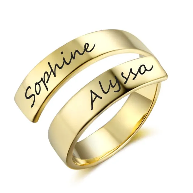 Personalized Gift Customized Engraved Name Stainless Steel Adjustable Rings for Women Anniversary Jewelry