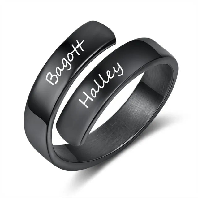 Personalized Gift Customized Engraved Name Stainless Steel Adjustable Rings for Women Anniversary Jewelry