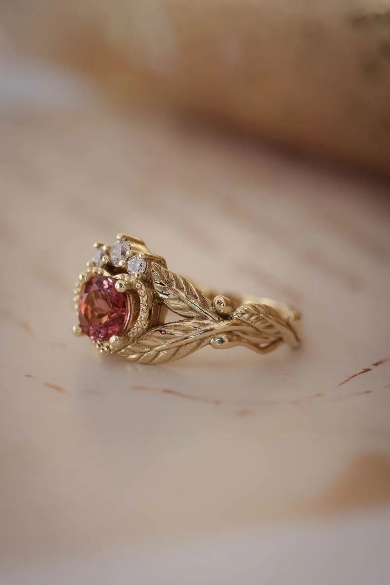 Pink tourmaline and diamonds engagement ring / Claddagh ring