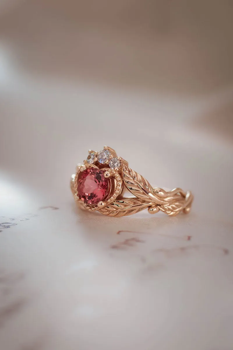 Pink tourmaline and diamonds engagement ring / Claddagh ring