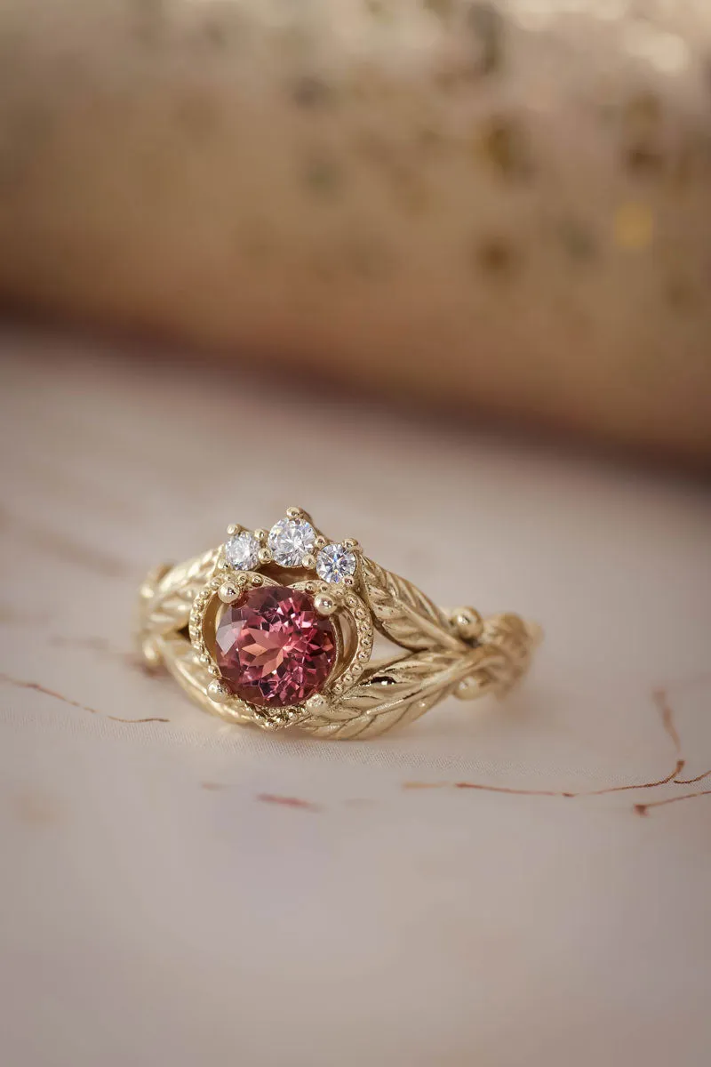 Pink tourmaline and diamonds engagement ring / Claddagh ring