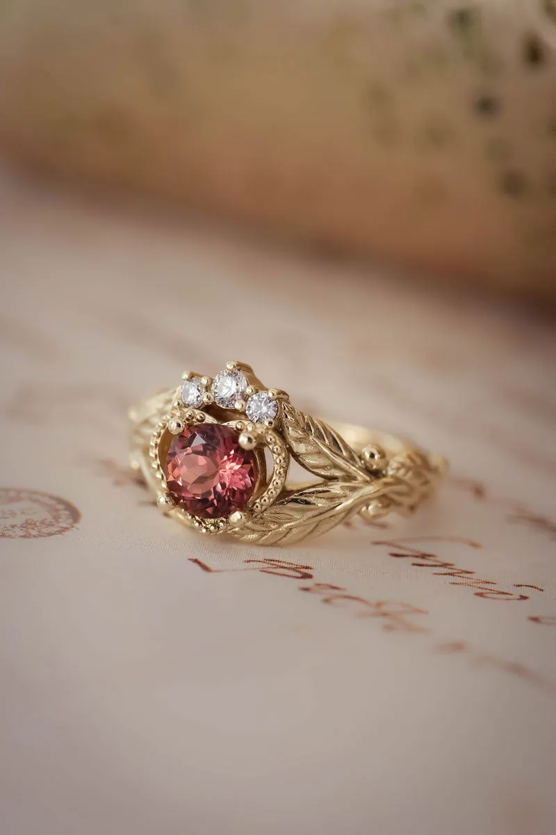 Pink tourmaline and diamonds engagement ring / Claddagh ring