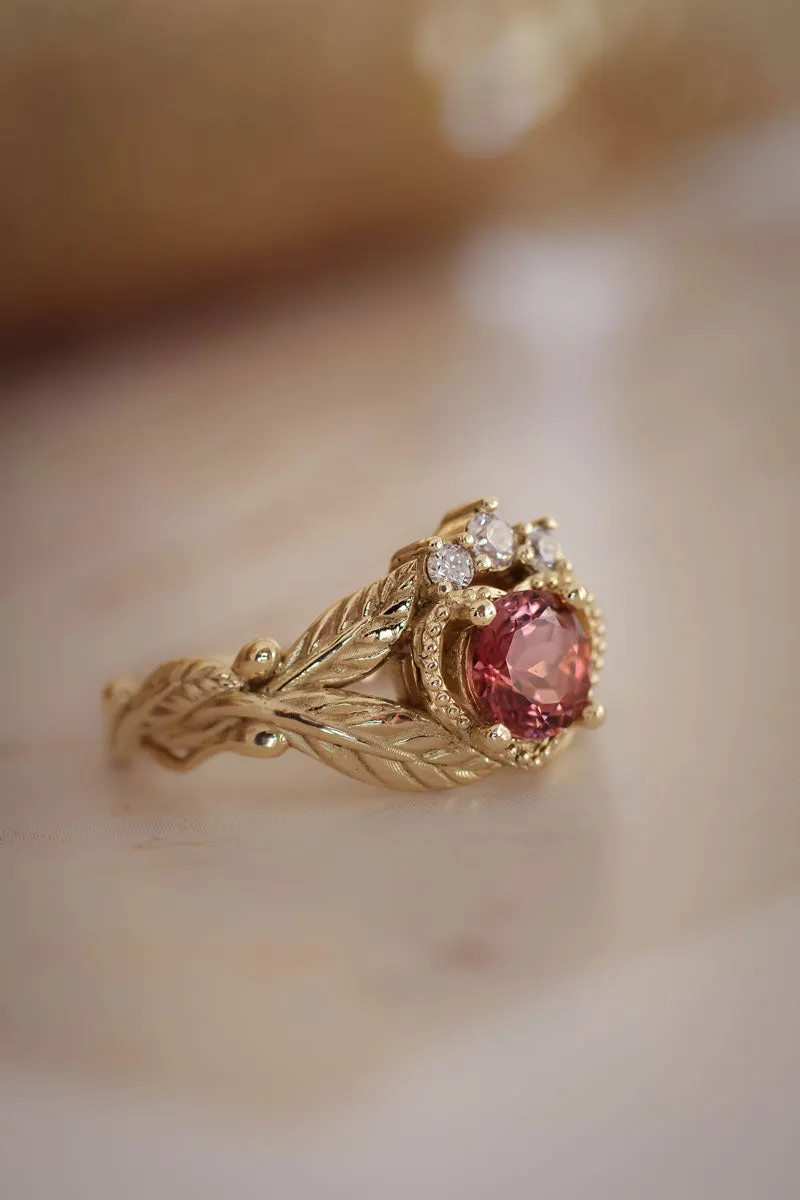 Pink tourmaline and diamonds engagement ring / Claddagh ring