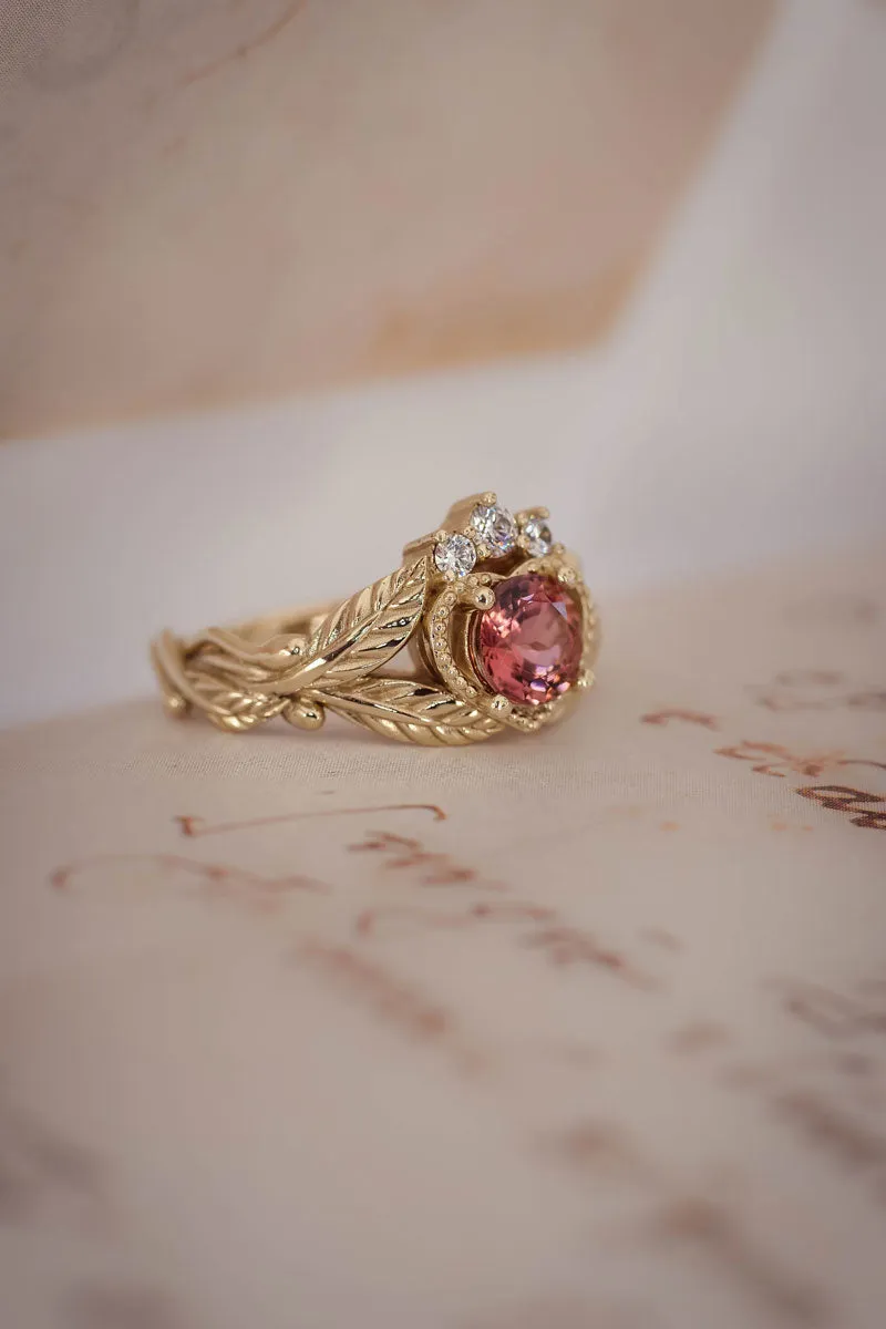 Pink tourmaline and diamonds engagement ring / Claddagh ring