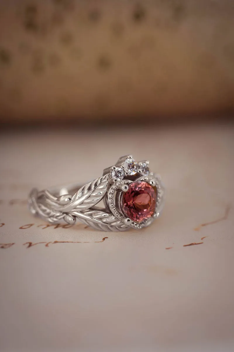 Pink tourmaline and diamonds engagement ring / Claddagh ring