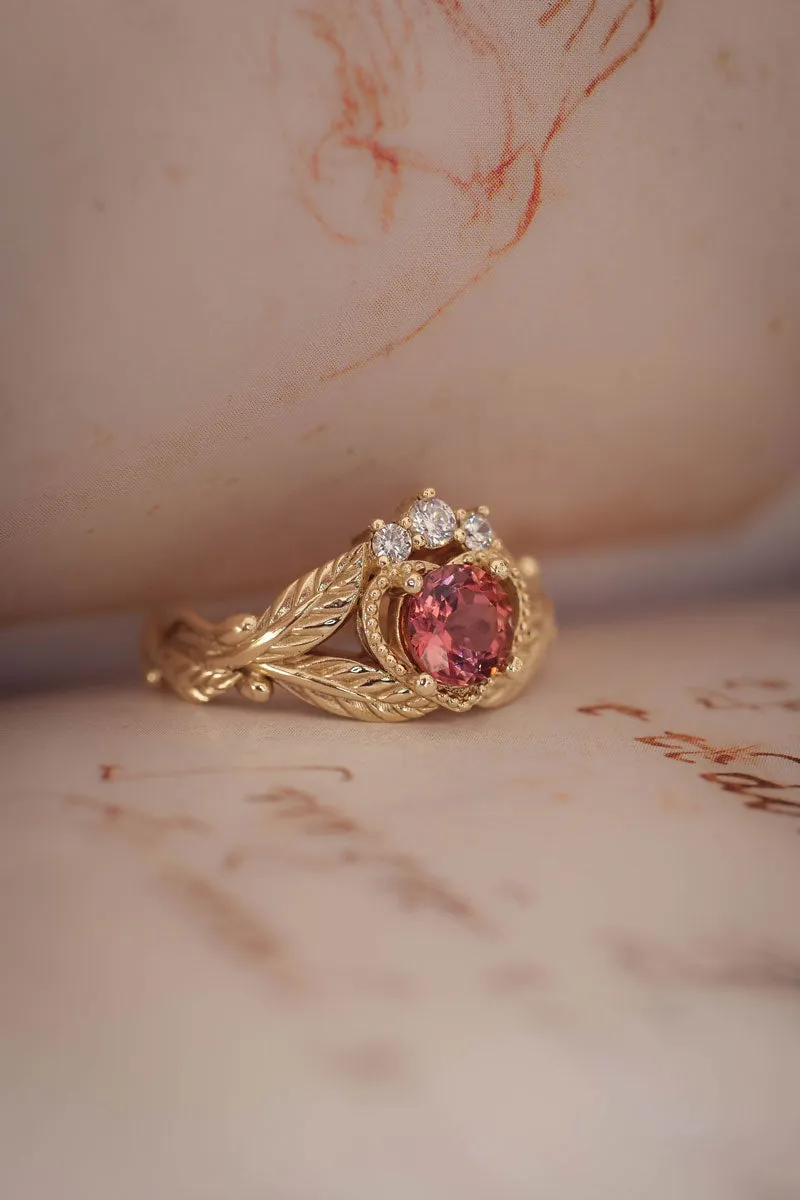 Pink tourmaline and diamonds engagement ring / Claddagh ring