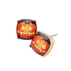 Pumpkin Cushion Square Stud Earrings