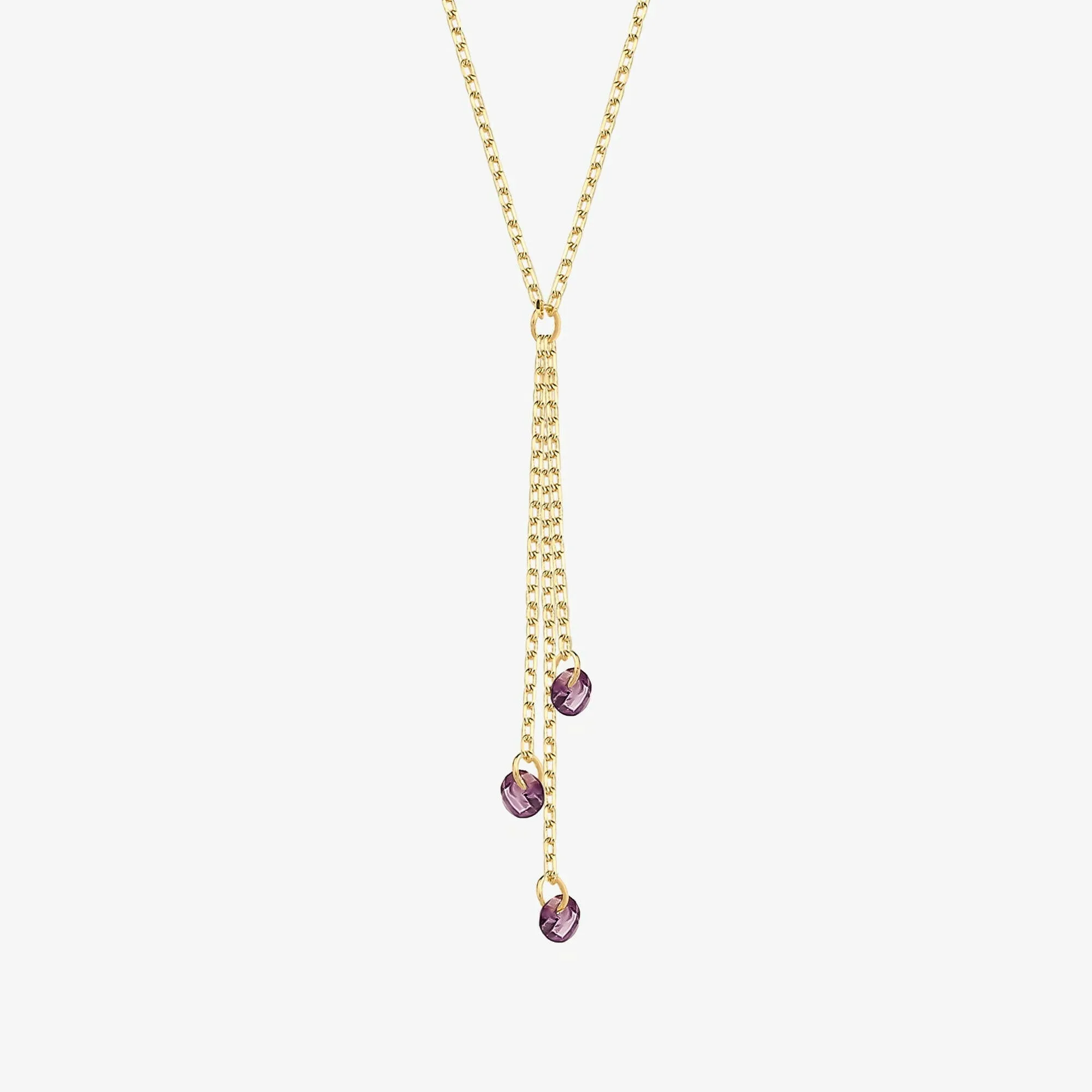 Purple Stone Y Necklace | 14K Solid Gold