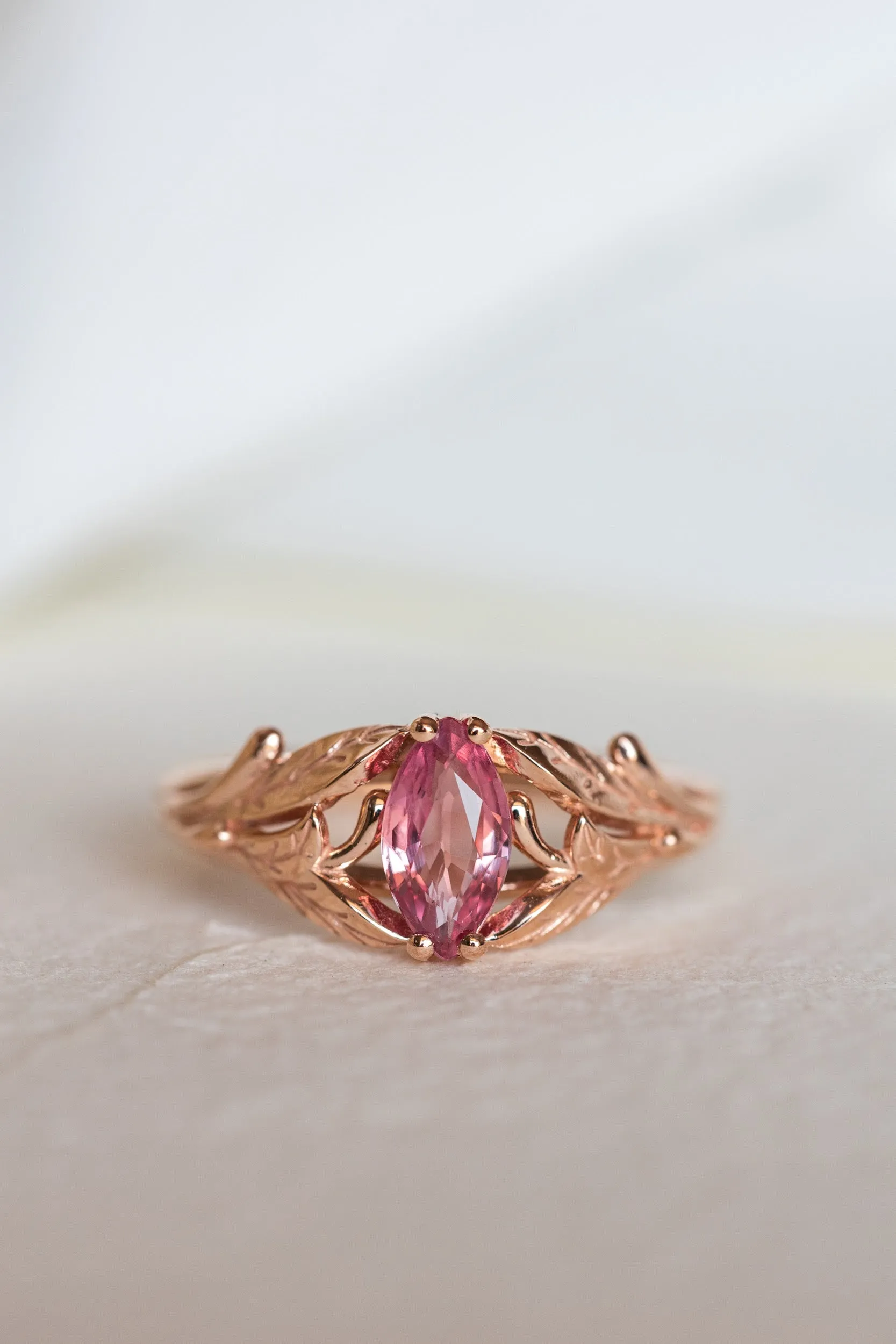 READY TO SHIP: Wisteria ring in 14K rose gold, natural pink sapphire marquise cut 8x4 mm, AVAILABLE SIZES: 6-8US