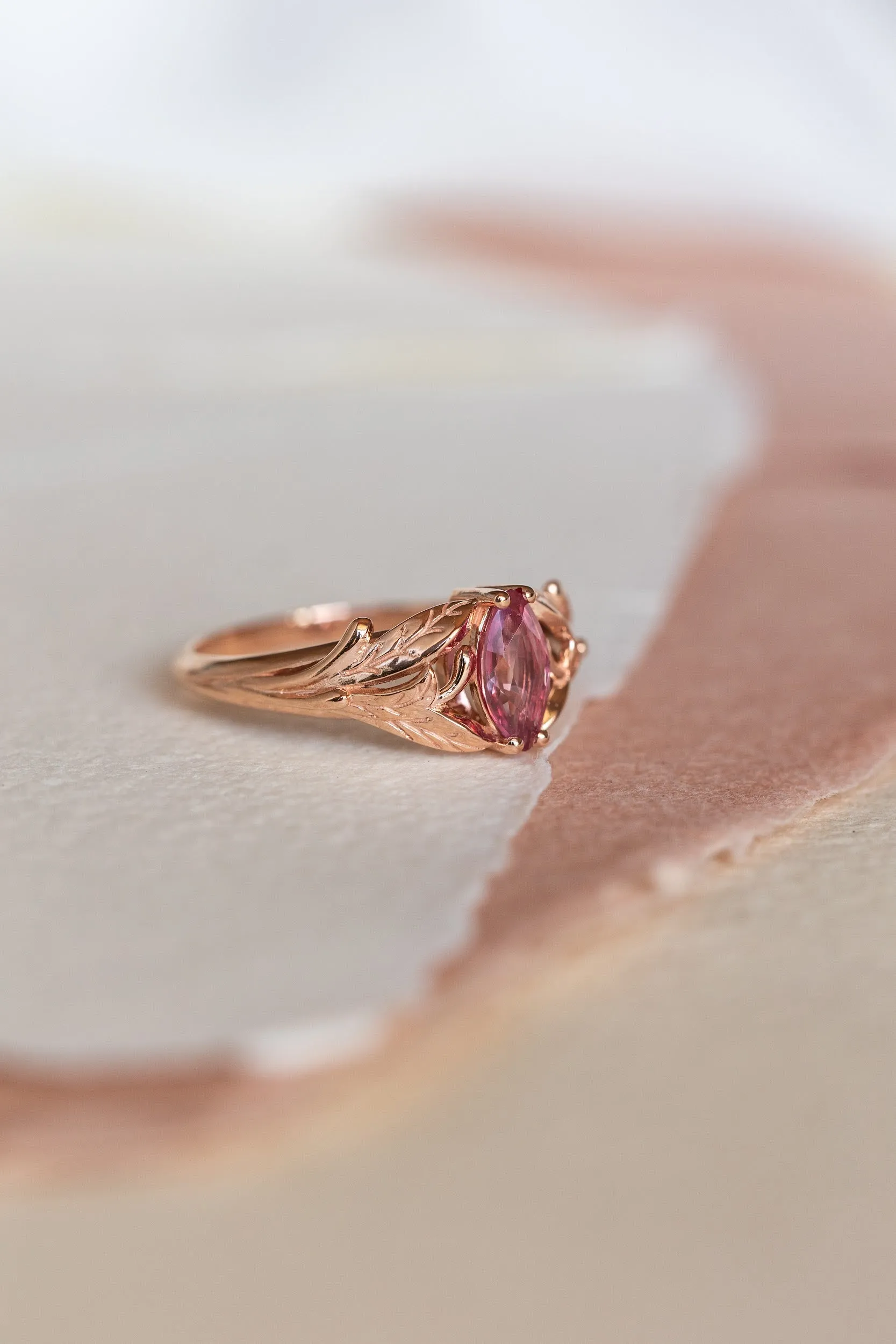 READY TO SHIP: Wisteria ring in 14K rose gold, natural pink sapphire marquise cut 8x4 mm, AVAILABLE SIZES: 6-8US