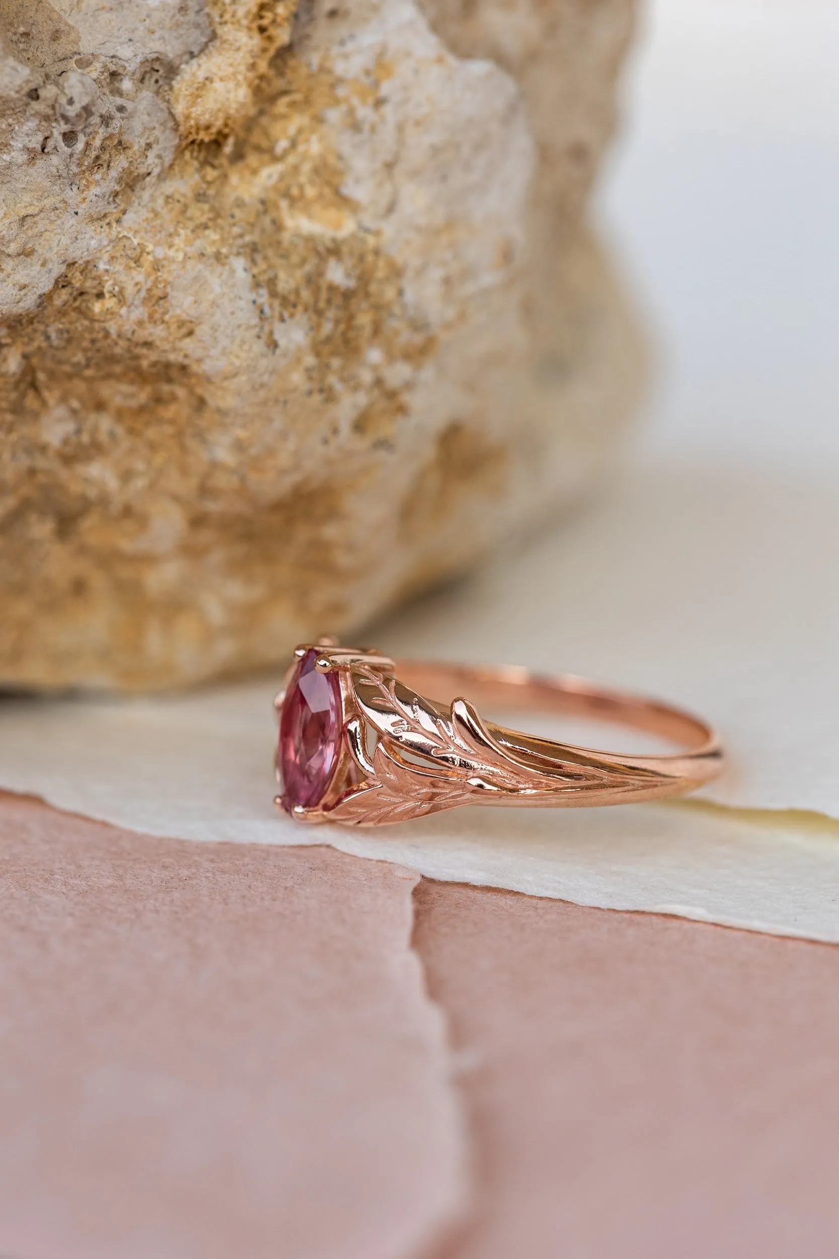 READY TO SHIP: Wisteria ring in 14K rose gold, natural pink sapphire marquise cut 8x4 mm, AVAILABLE SIZES: 6-8US