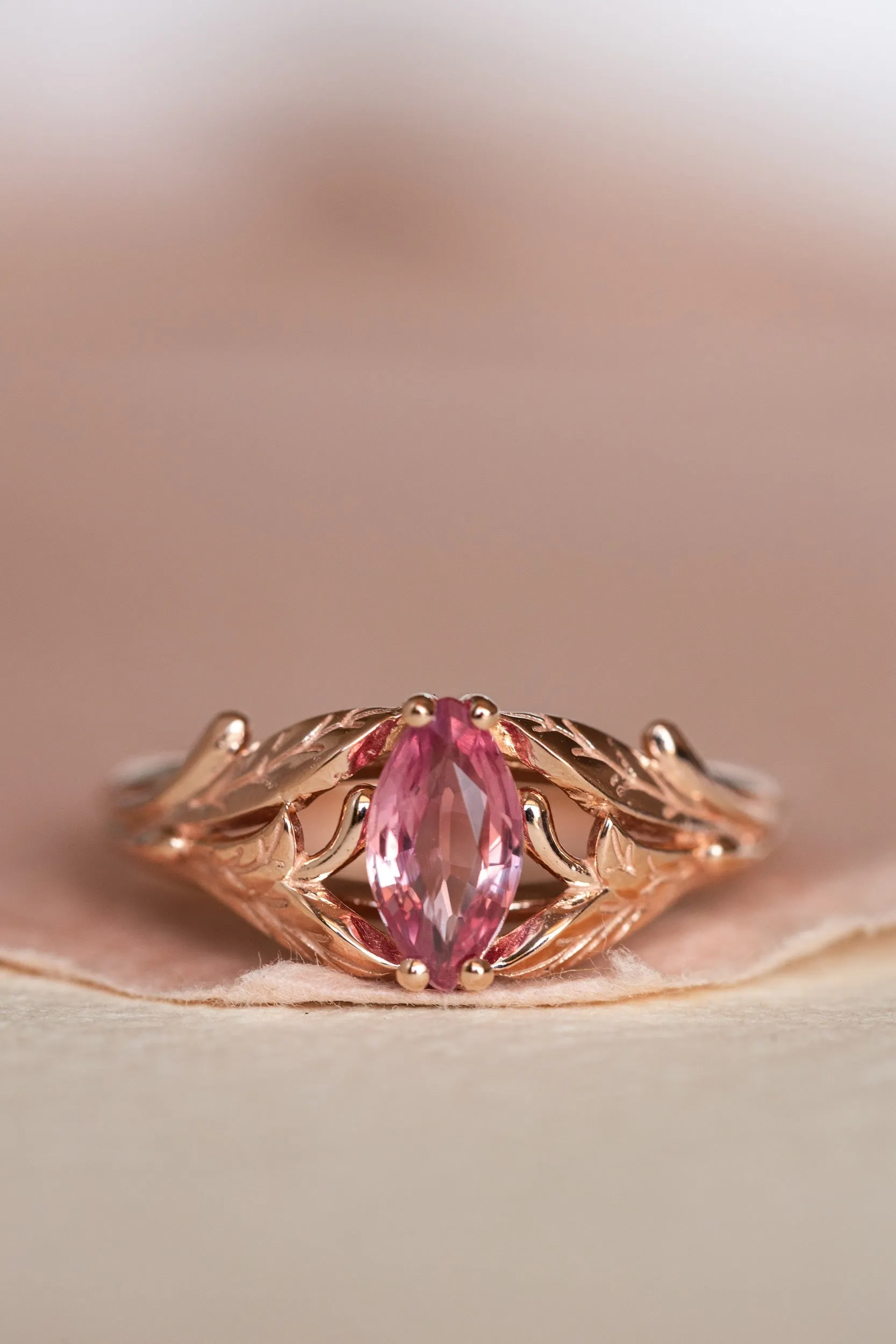 READY TO SHIP: Wisteria ring in 14K rose gold, natural pink sapphire marquise cut 8x4 mm, AVAILABLE SIZES: 6-8US