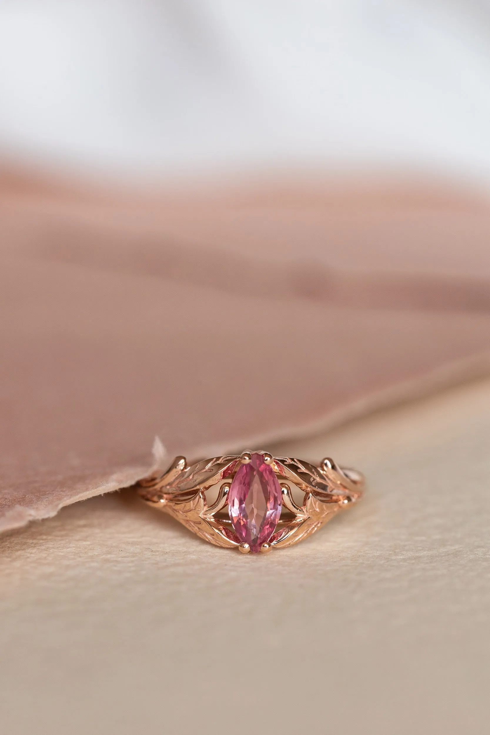 READY TO SHIP: Wisteria ring in 14K rose gold, natural pink sapphire marquise cut 8x4 mm, AVAILABLE SIZES: 6-8US