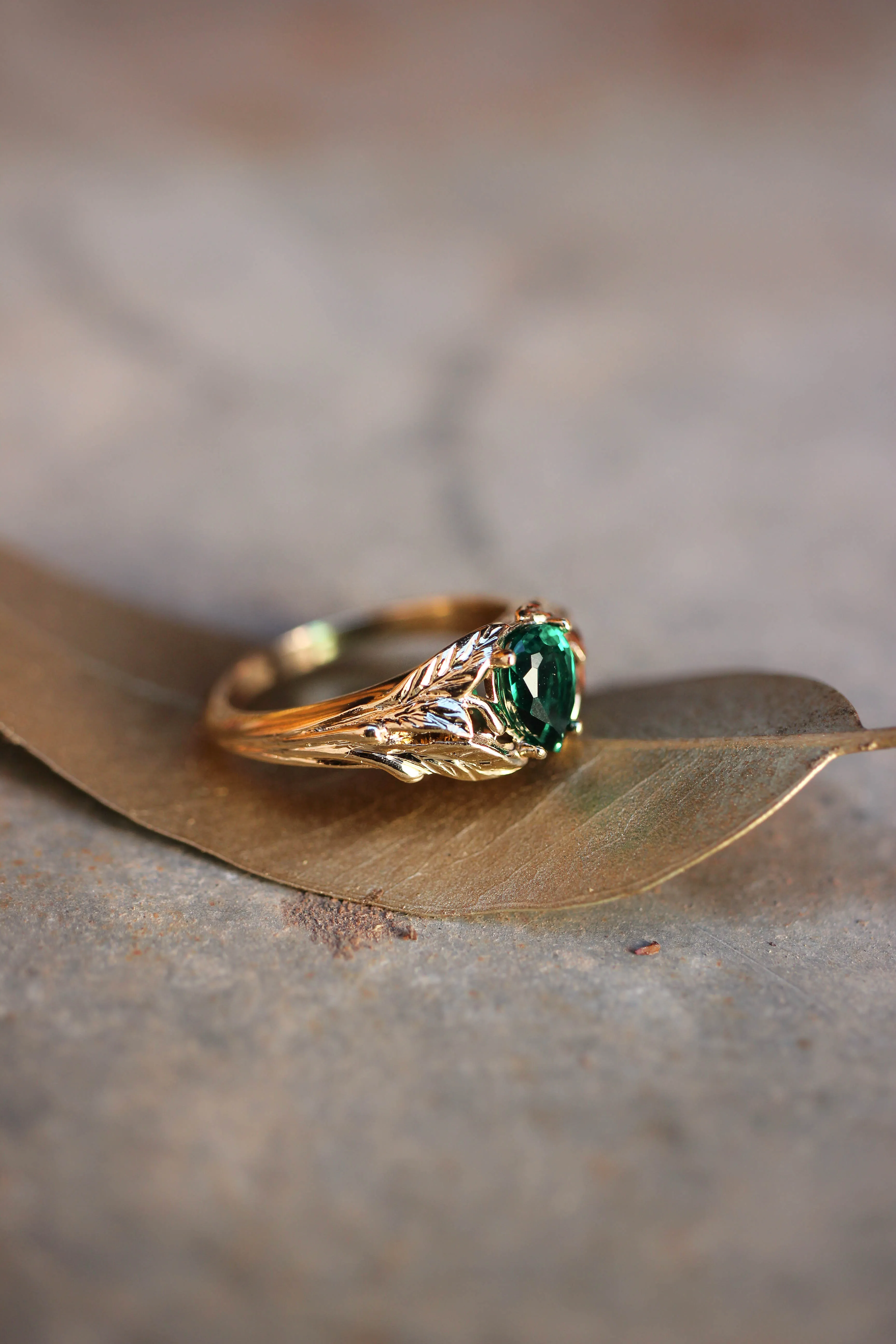 READY TO SHIP: Wisteria ring in 14K yellow gold, lab emerald pear 7x5 mm, AVAILABLE RING SIZES: 5.75-7.75US