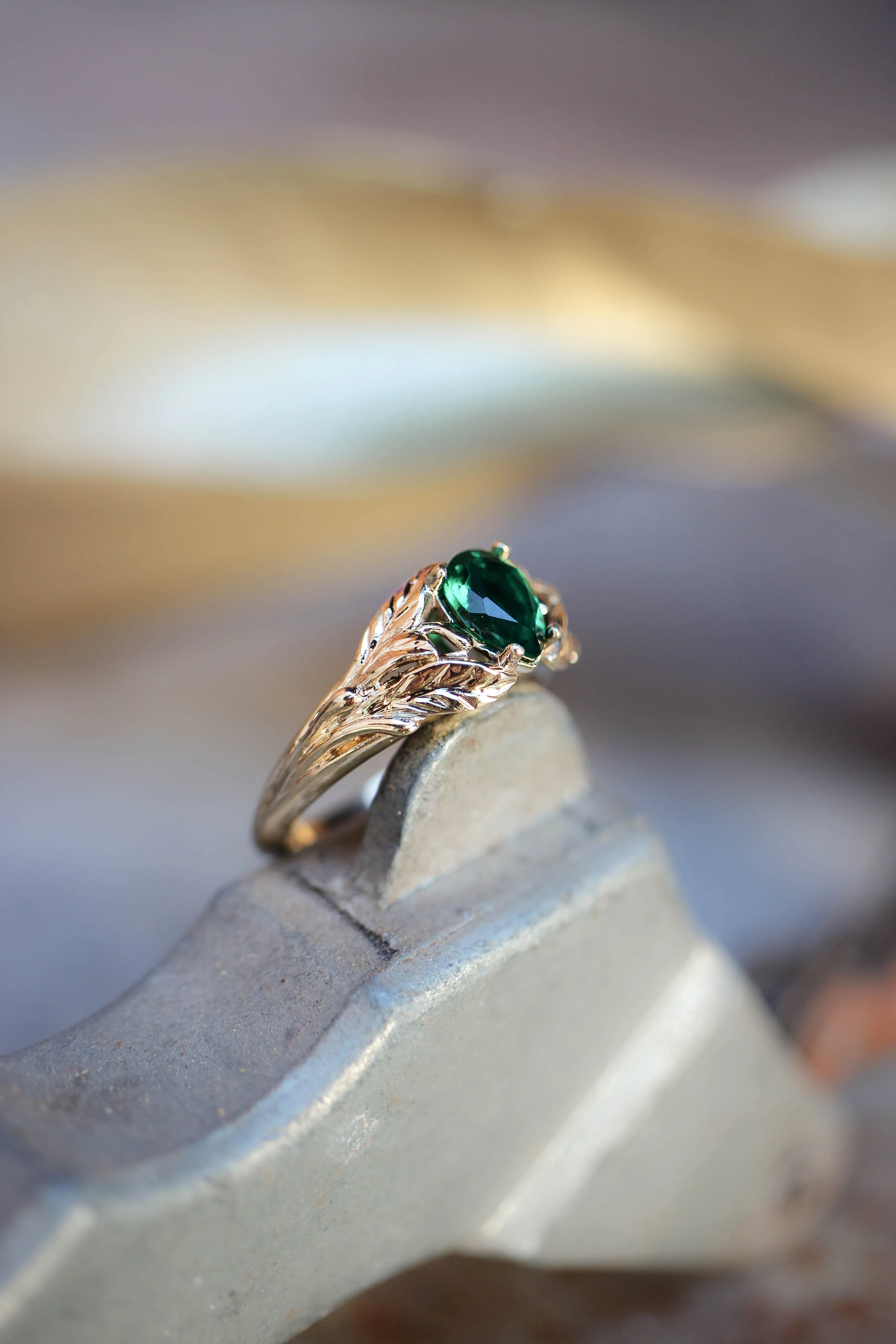 READY TO SHIP: Wisteria ring in 14K yellow gold, lab emerald pear 7x5 mm, AVAILABLE RING SIZES: 5.75-7.75US