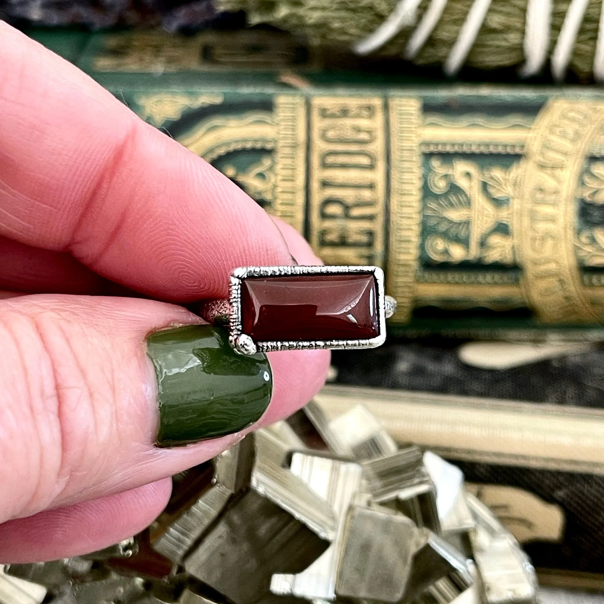 Red Carnelian Ring Fine Silver Size 6 7 8 / Foxlark Collection