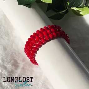 Red Glass Bead Stretch Bracelet