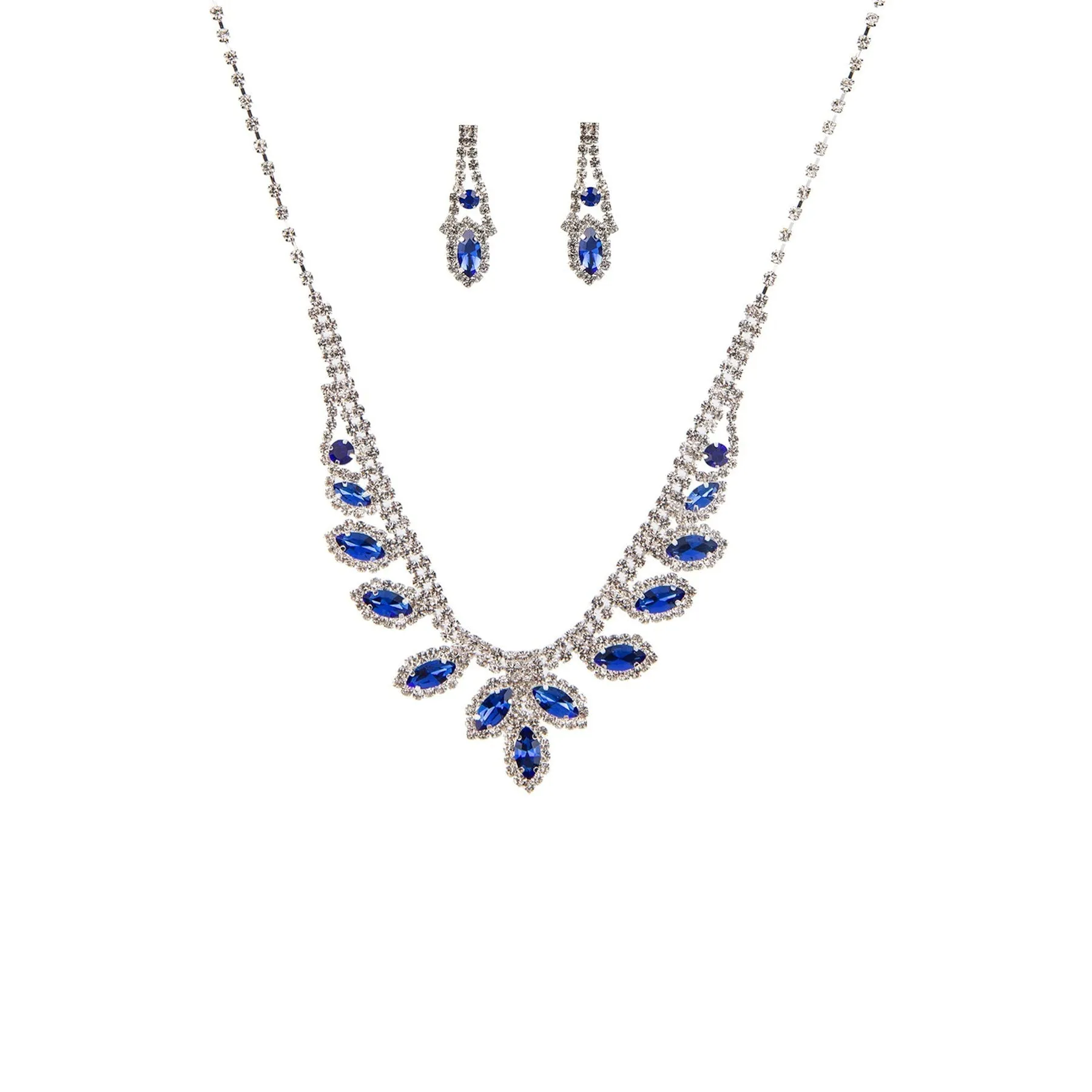 Rhinestone Marquise Wedding Necklace And Earring Set