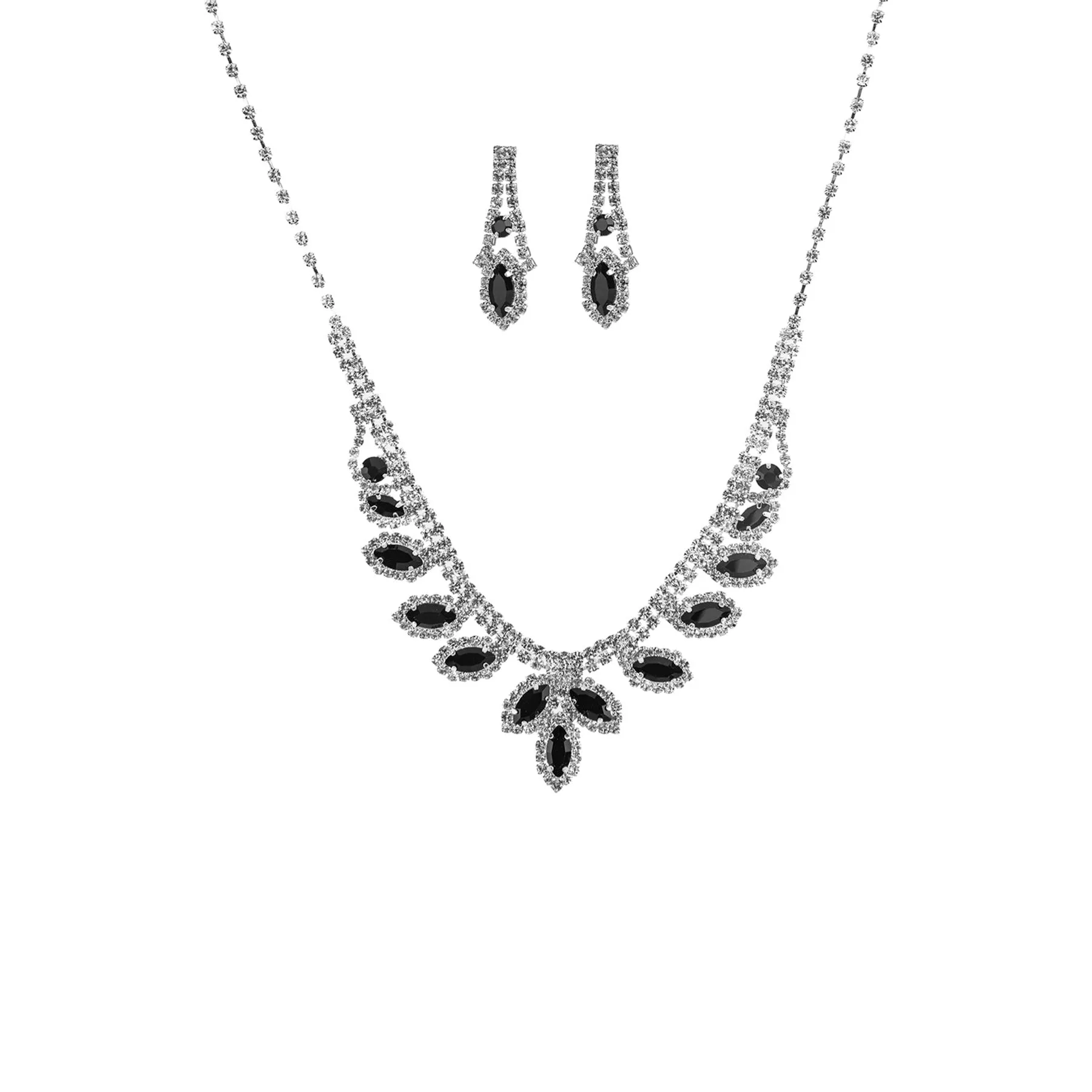 Rhinestone Marquise Wedding Necklace And Earring Set