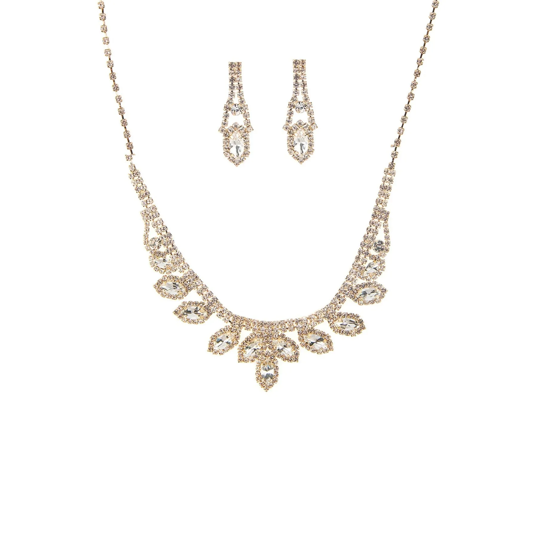 Rhinestone Marquise Wedding Necklace And Earring Set