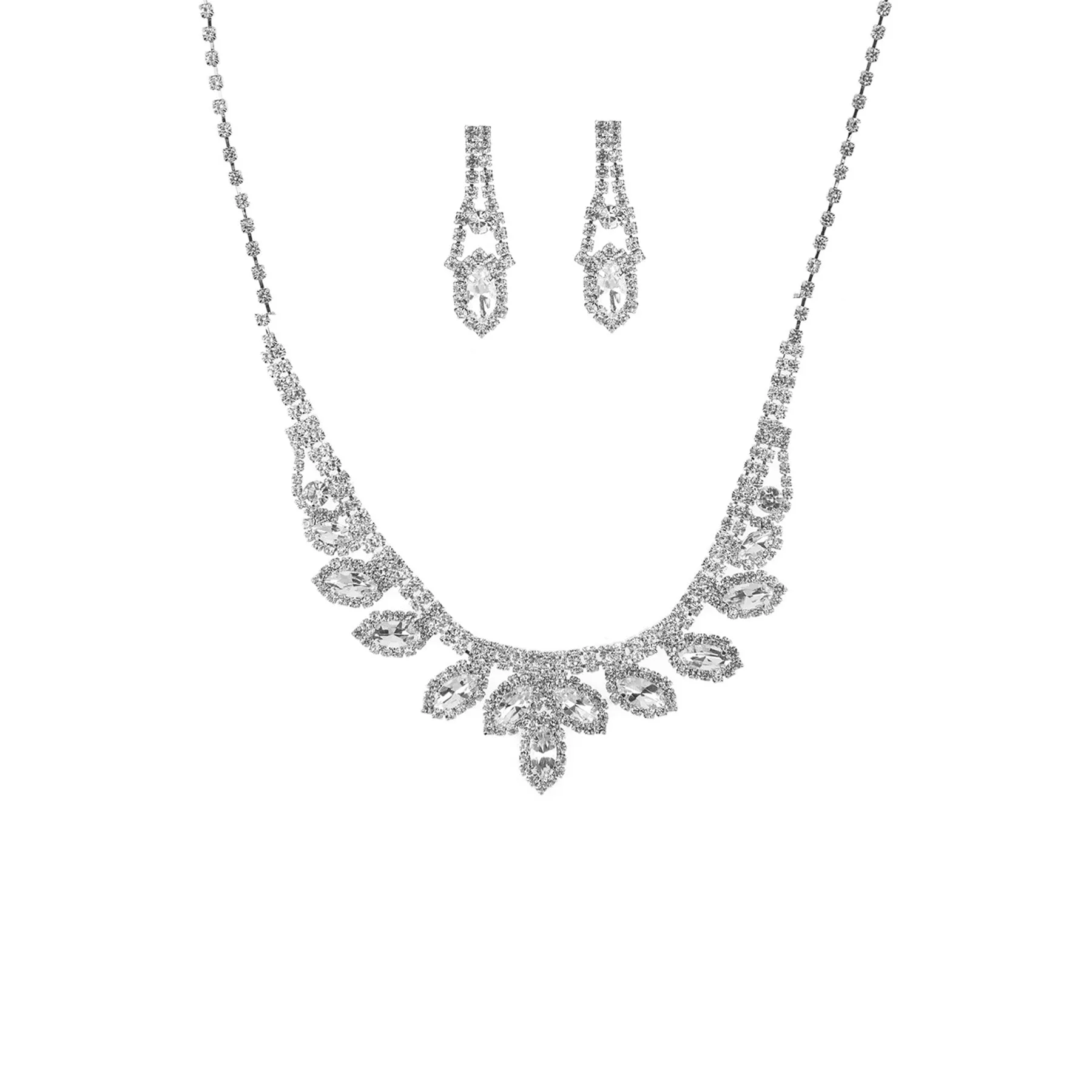 Rhinestone Marquise Wedding Necklace And Earring Set