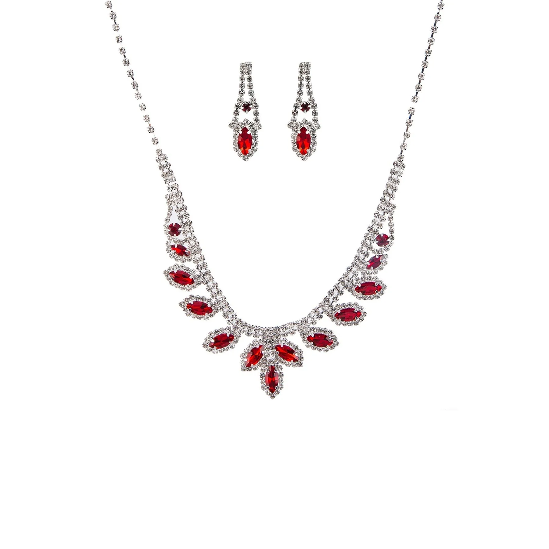 Rhinestone Marquise Wedding Necklace And Earring Set