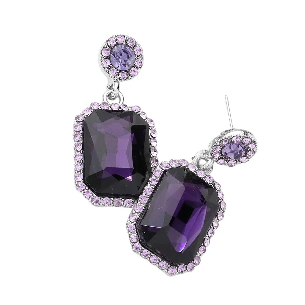 Rhinestone Rectangle Stone Evening Earrings