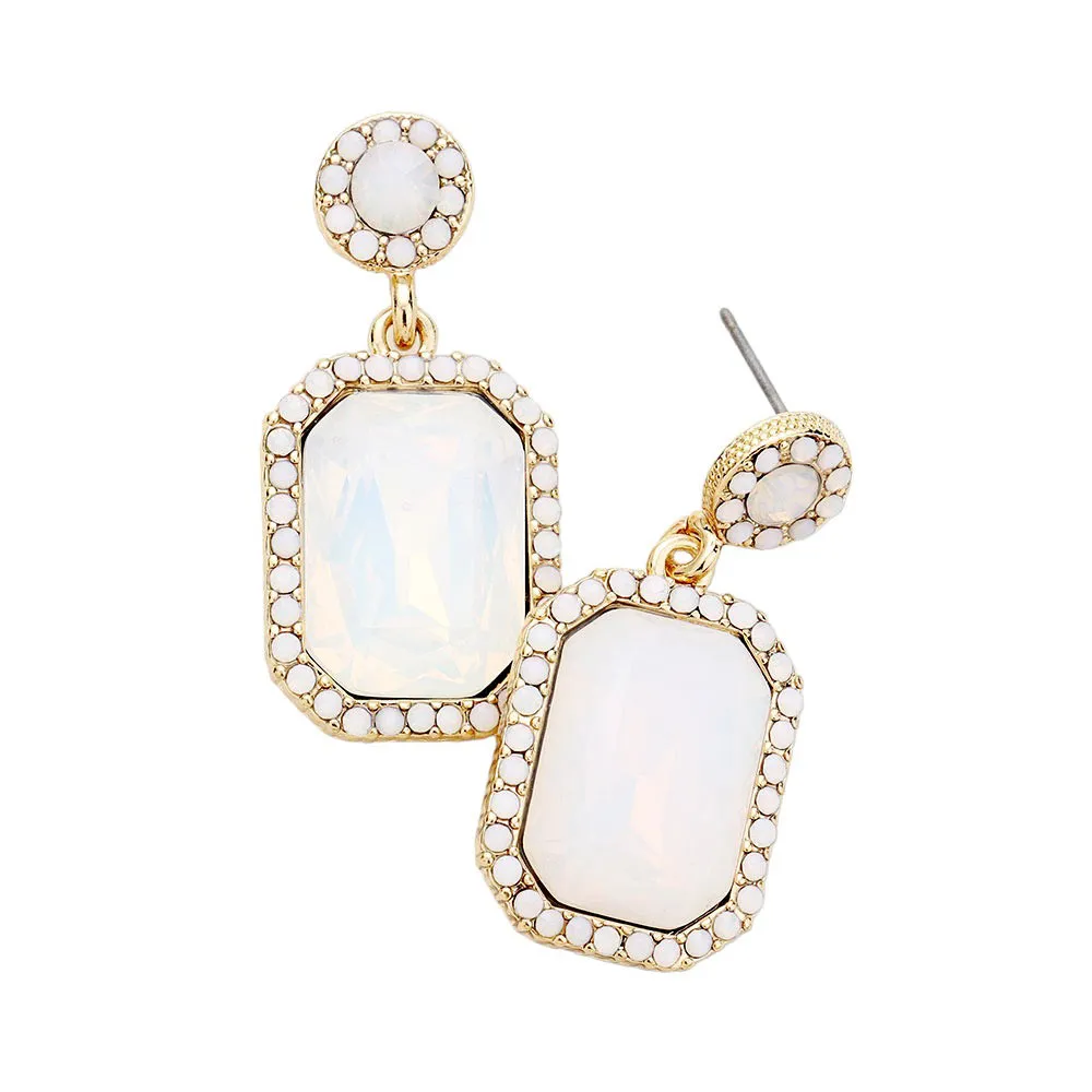 Rhinestone Rectangle Stone Evening Earrings