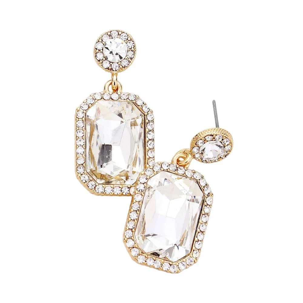 Rhinestone Rectangle Stone Evening Earrings