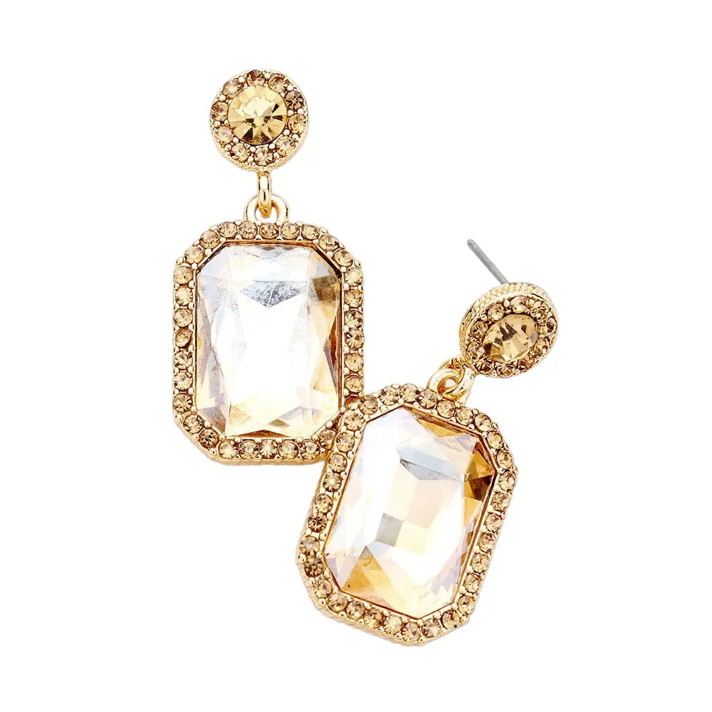 Rhinestone Rectangle Stone Evening Earrings