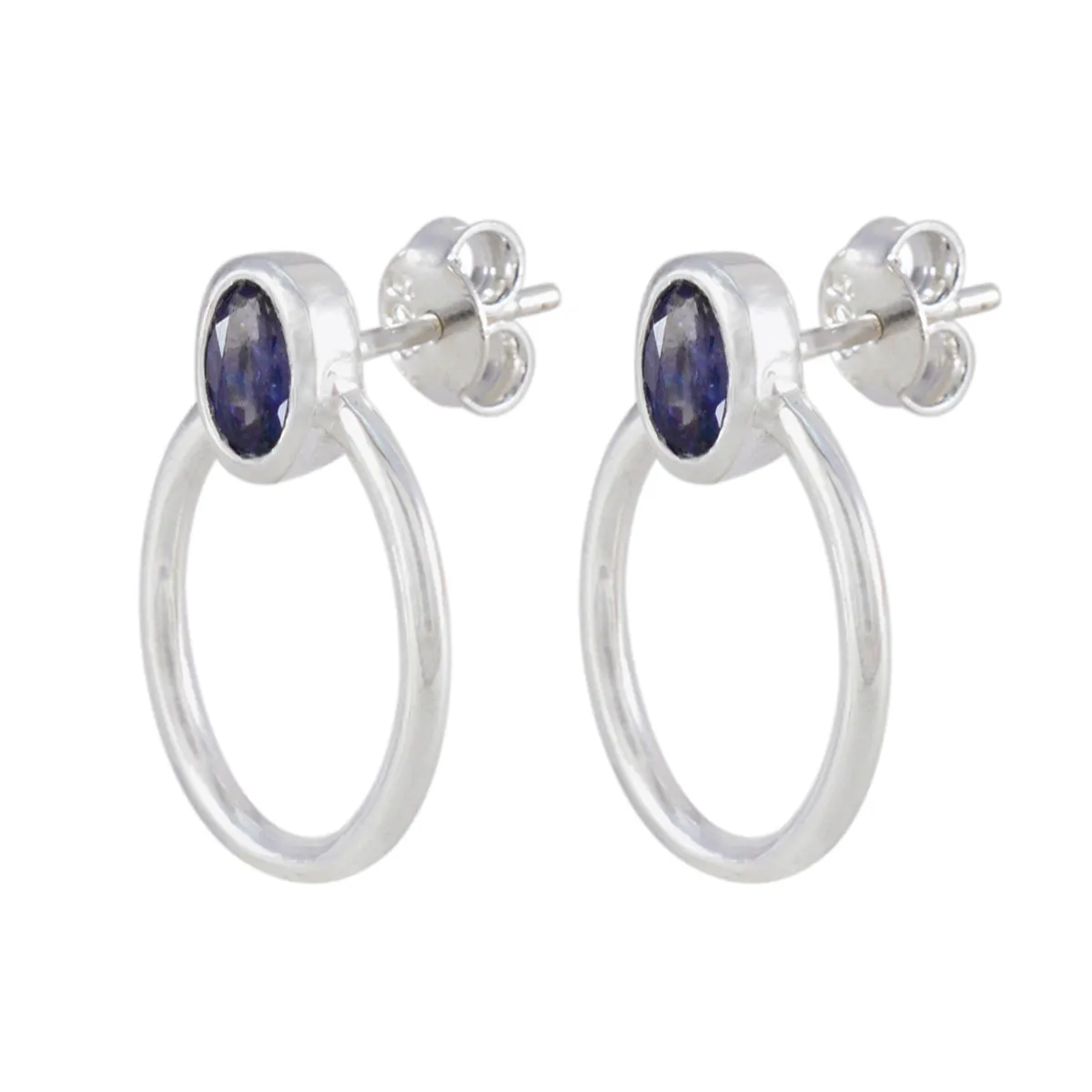 Riyo Beauteous 925 Sterling Silver Earring For Demoiselle Iolite Earring Bezel Setting Blue Earring Stud Earring