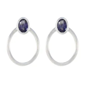 Riyo Beauteous 925 Sterling Silver Earring For Demoiselle Iolite Earring Bezel Setting Blue Earring Stud Earring