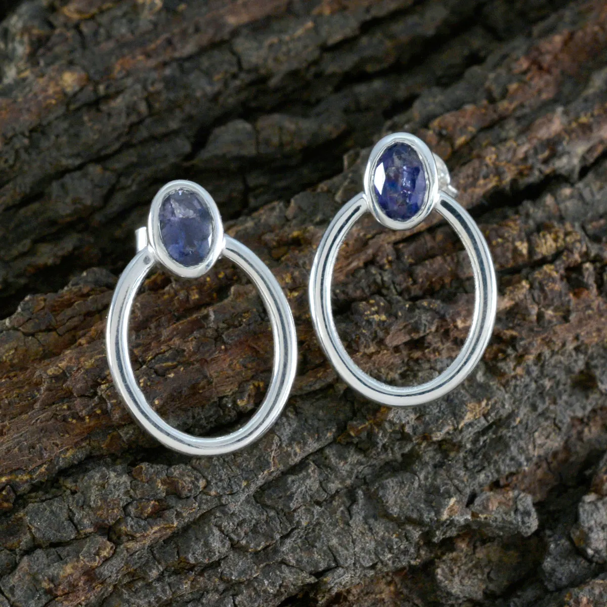 Riyo Beauteous 925 Sterling Silver Earring For Demoiselle Iolite Earring Bezel Setting Blue Earring Stud Earring