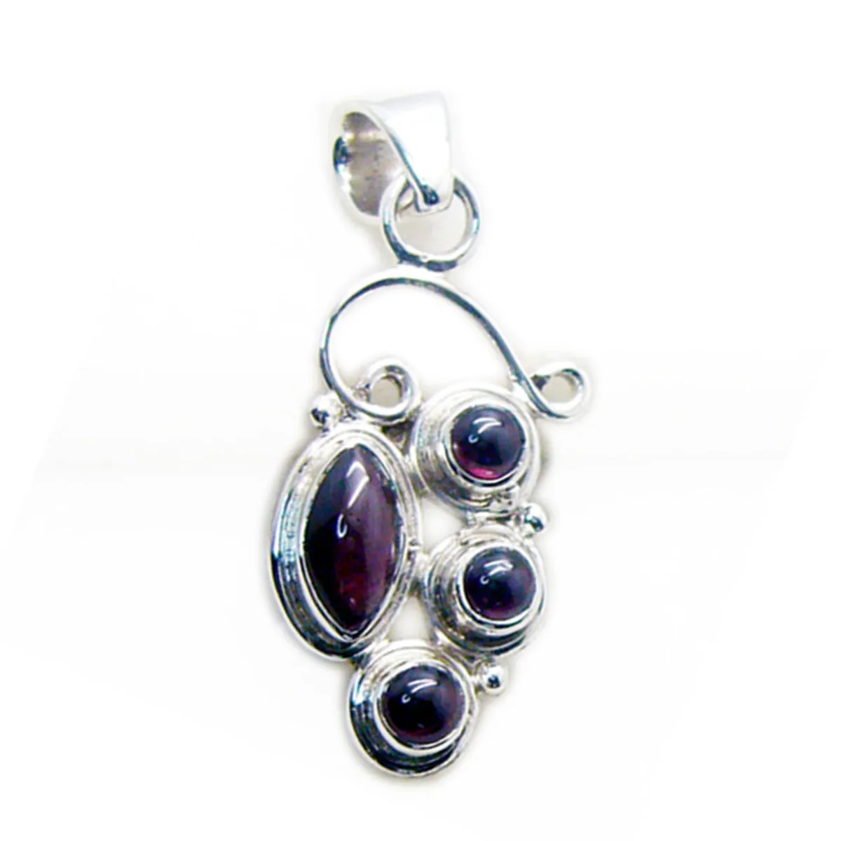 Riyo Bonny Gems Multi Cabochon Red Garnet Silver Pendant Gift For Boxing Day