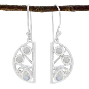 Riyo Decorative 925 Sterling Silver Earring For Girl Rainbow Moonstone Earring Bezel Setting White Earring Dangle Earring